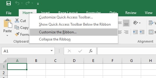 click customize the ribbon