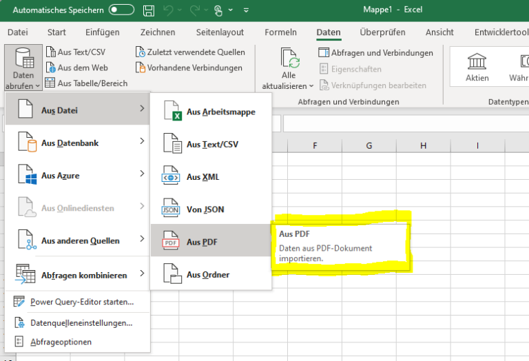 Pdf mit powerquery in excel importieren excel hilfe