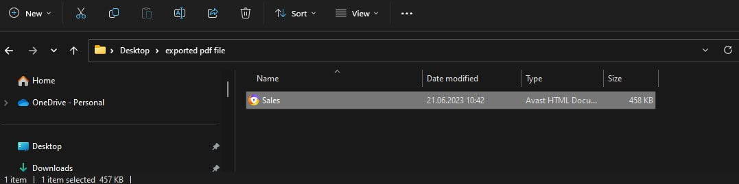 Exported Sales sheet
