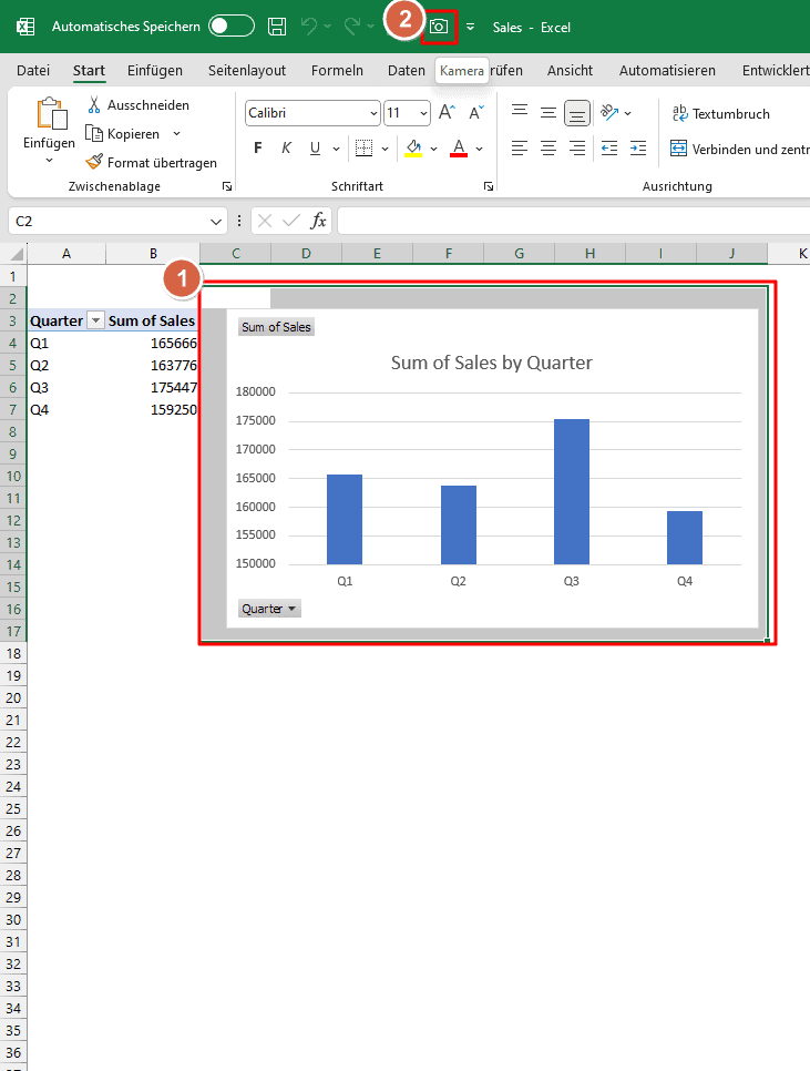 Schritt 2 Verwendung des Kamera-Tools in Excel