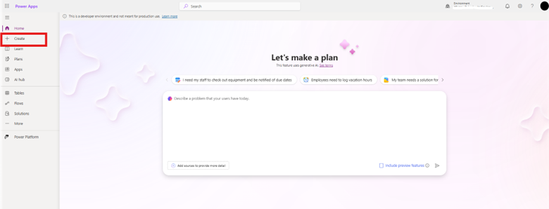Click "Create" from the left navigation menu