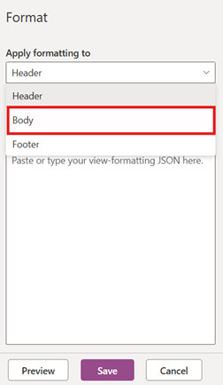 Click the Body in the choices in Microsoft List