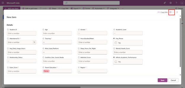 Click the edit form in Microsoft List