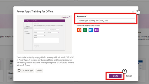 2. On the dialog box, enter the App name, and click the “Create” button.
