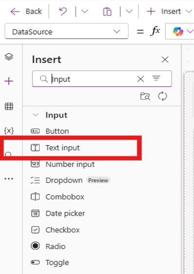 Insert a Text Input control.