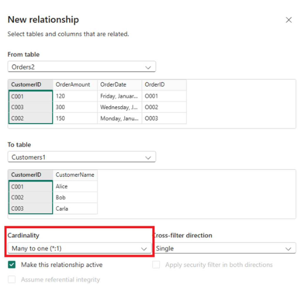 Showing how to set cardinality