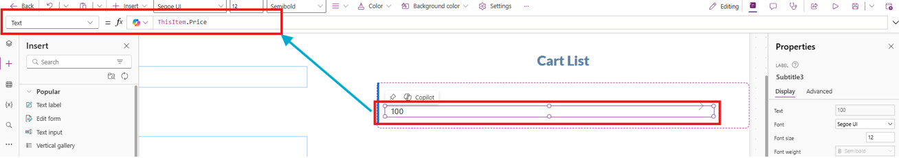 Set Text to ThisItem.Price