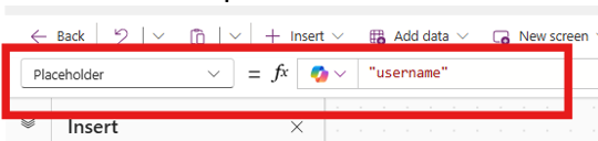 Formula bar: Placeholder = "username"