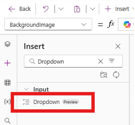 Insert a Dropdown control.