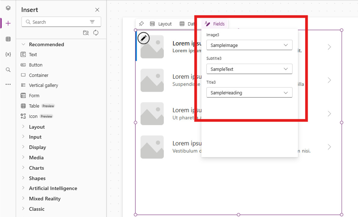 Customize fields inside each item (e.g., image, label, button).