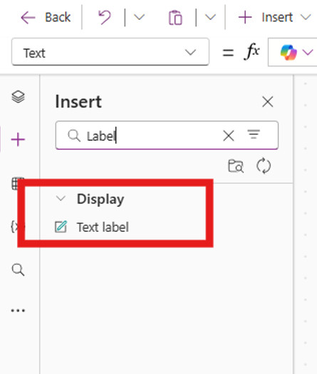 Search for Label and select Text Label.