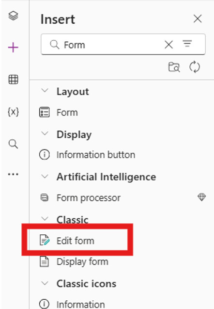Insert an Edit Form (for input) or Display Form (read-only).
