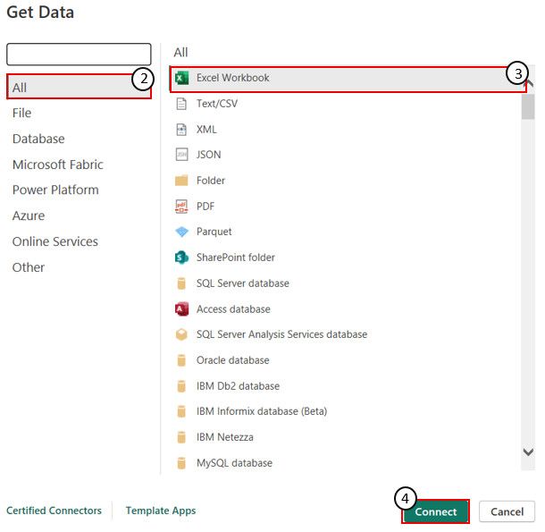 Click All, then select your source and then click Connect