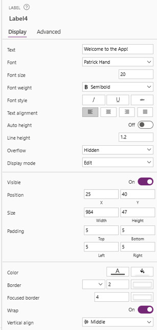 Customize the label using the Properties pane: adjust font, color, alignment, etc.