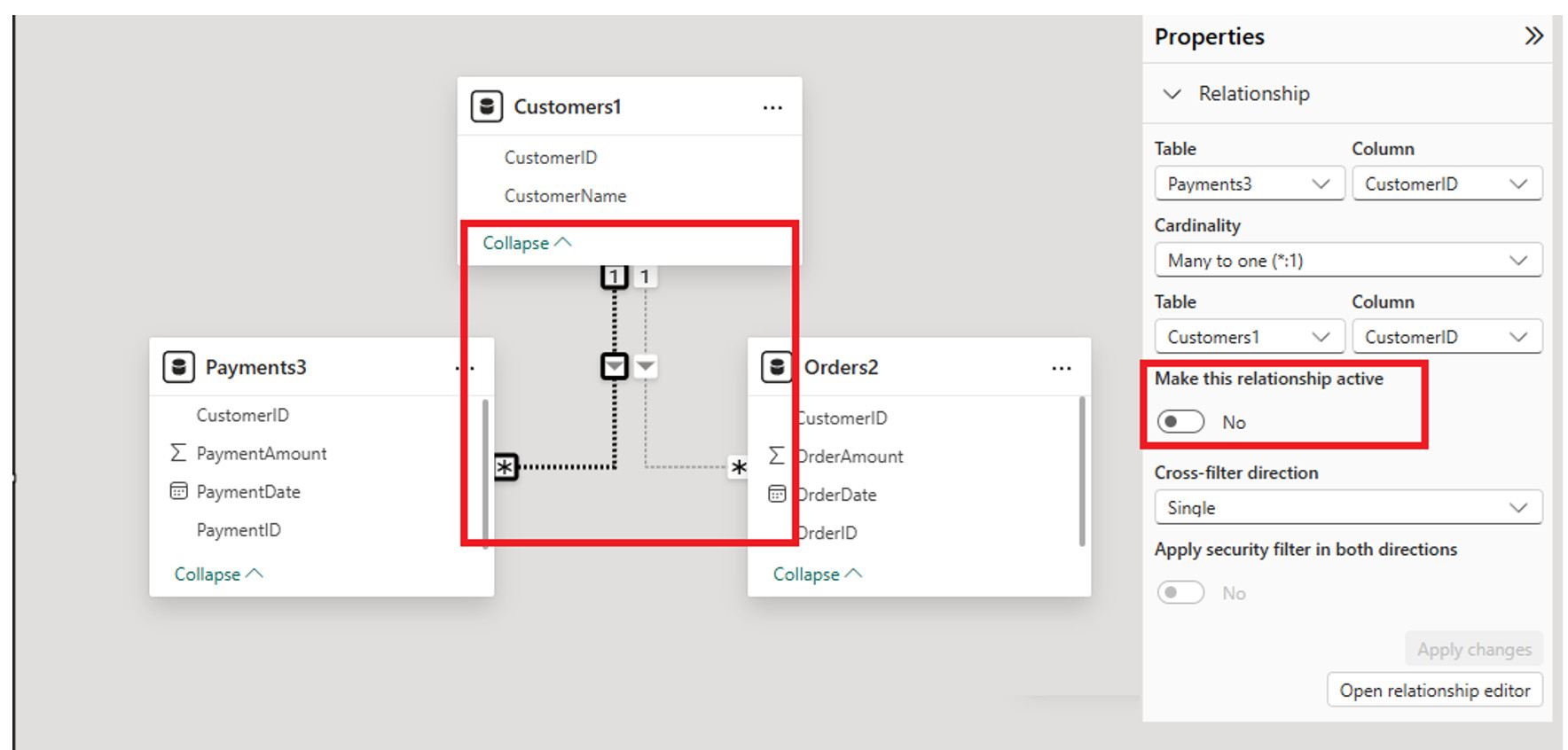 Showing inactive relationship