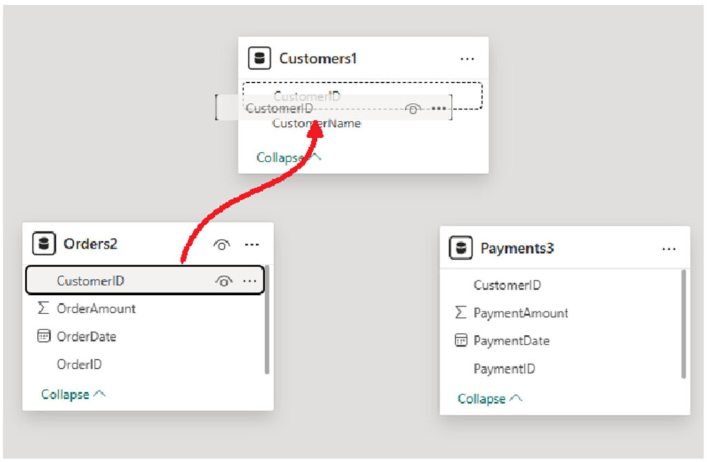 Dragging fileds from one table to another