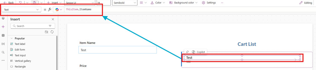 Set Text to ThisItem.ProductName