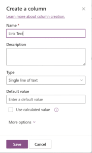 Microsoft List-Setup Link Text