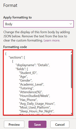 Pasting JSON Code in Formatting Code in Microsoft List
