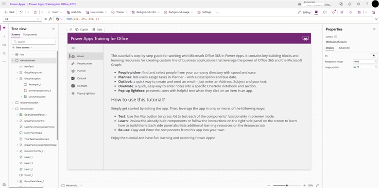 3. Power Apps Studio will open with the selected template preloaded.