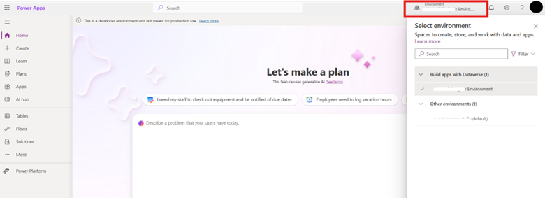 3. Select your environment from the environment dropdown in the top-right corner