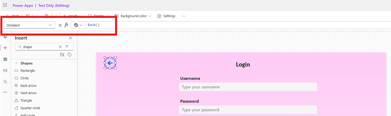 Set the OnSelect property: Back()