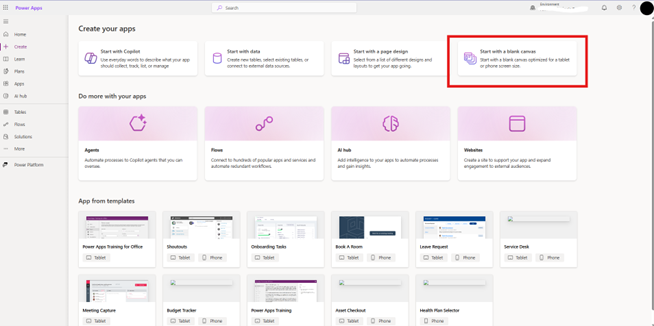 1. Following the initial steps provided above, click "Start with a blank Canvas”"