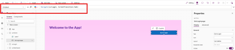 Write this formula if you want to navigate the button to the your desired screen