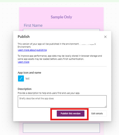 Review your changes and click the "Publish this version" button
