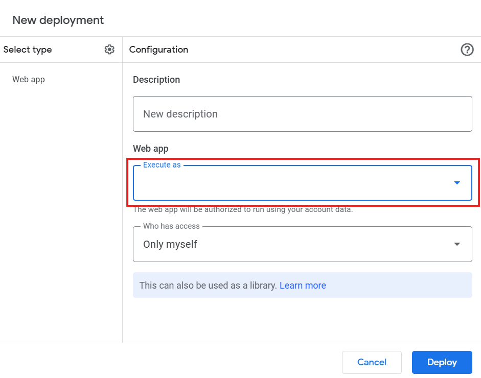 Under "Execute as", keep the default setting.