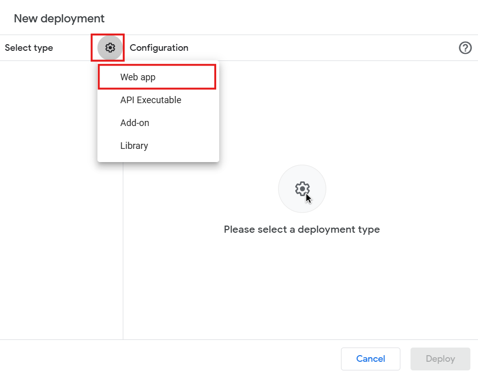 Click the gear icon then select web app