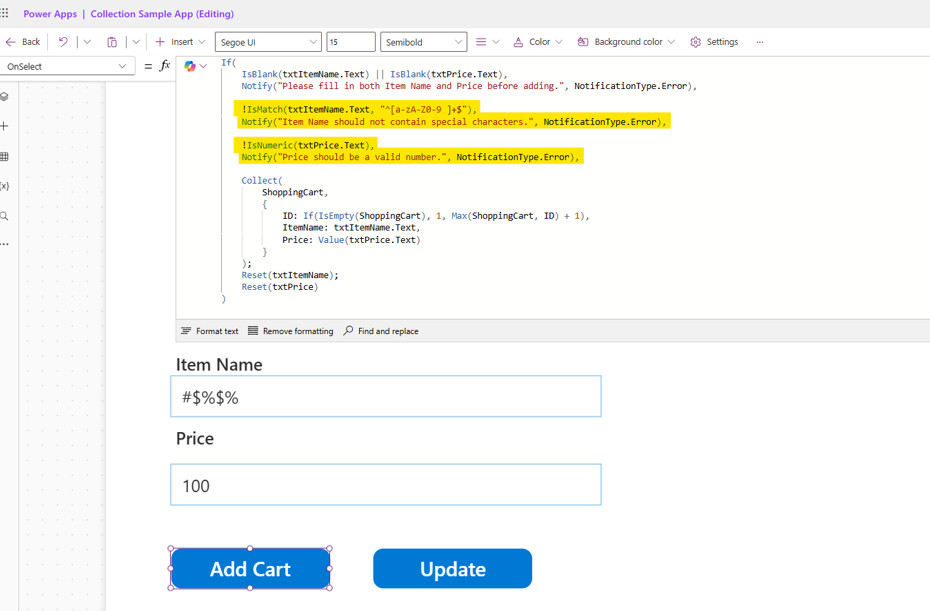 Add this validation/s on your button under the OnSelect property.