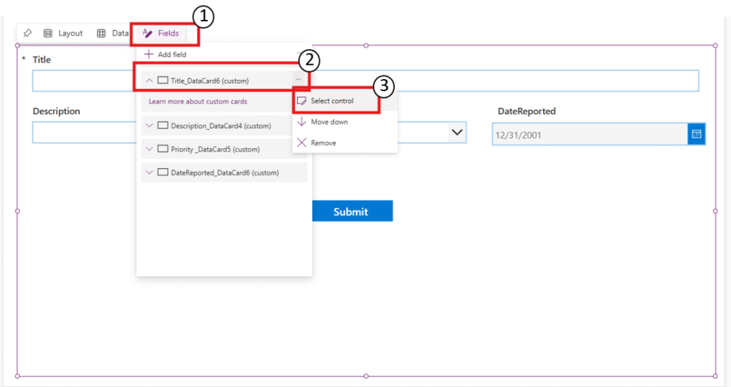 Go to Fields → select the field → ellipsis (…) → Select Control