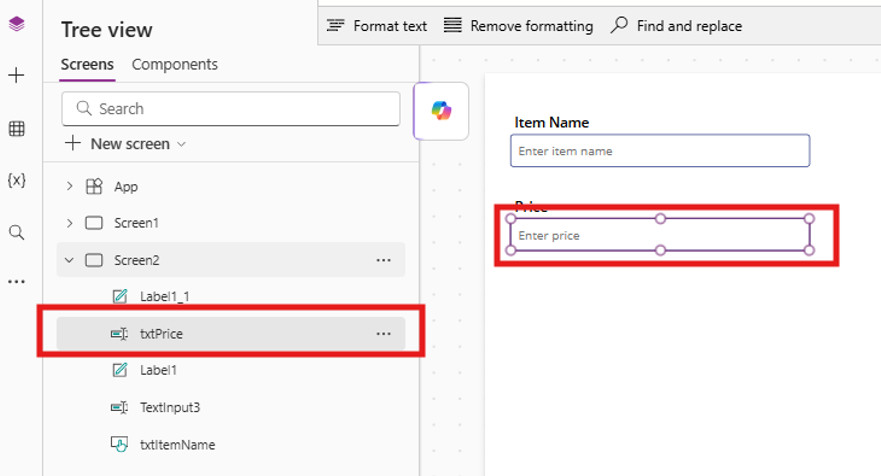 Rename the second control to txtPrice