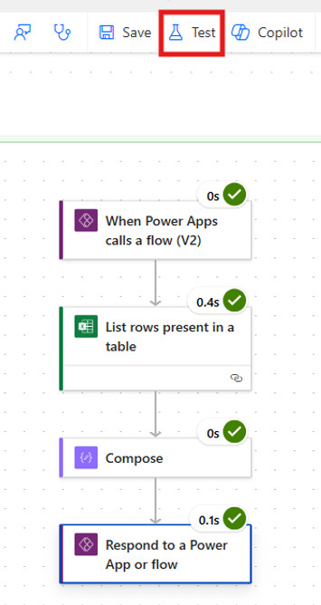 Test the flow using the Test icon beside Save.