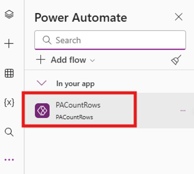 Select your PACountRows flow to add it to your app.