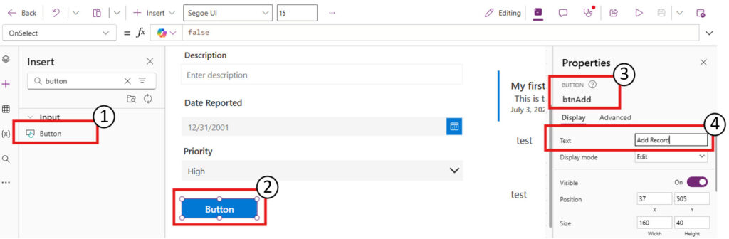 Insert a Button (btnAdd) with Text: "Add Record".