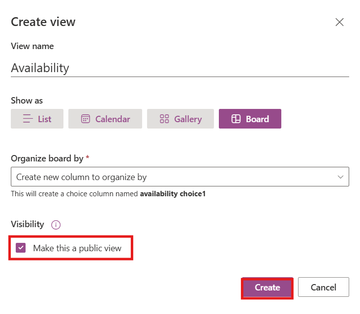Select Public or Personal then click create