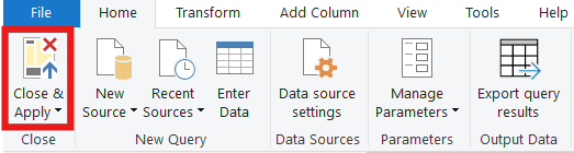 Finish by selecting Close & Apply.